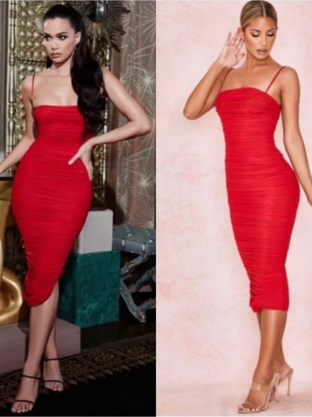 House of CB London Sirene Gathered Organza Mesh Dress Red Size XS